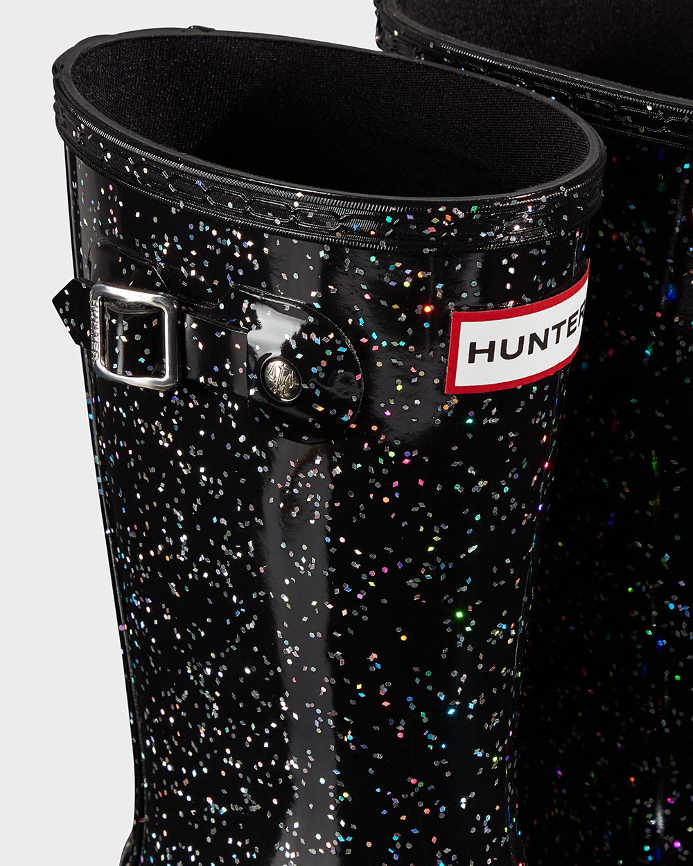 Botas de Lluvia Hunter Niños - Original Big Giant Glitter - Negros - VKOTBMZ-31